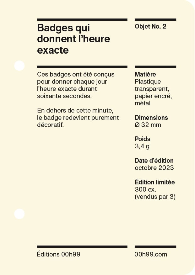 BADGES QUI DONNENT L’HEURE EXACTE