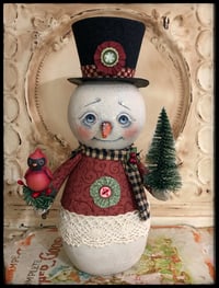 Image 1 of Christmas winter Snowman cardinal doll creation Folk art by penny