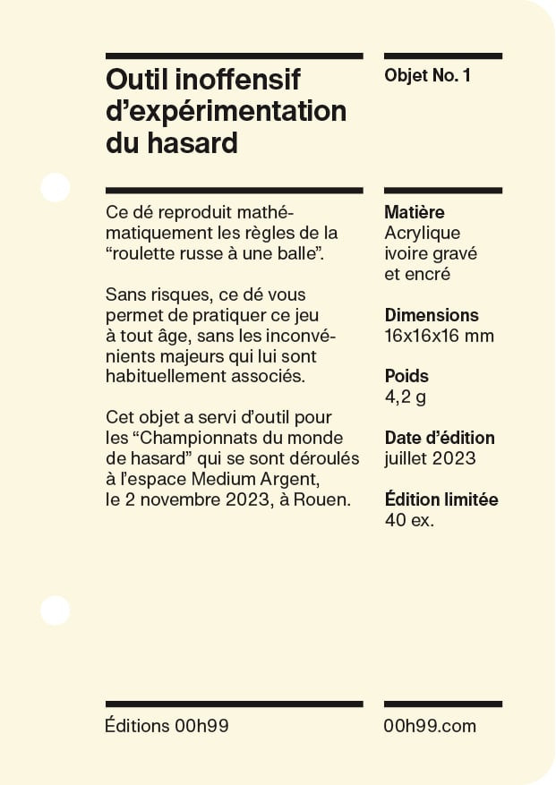 OUTIL INOFFENSIF D’EXPÉRIMENTATION DU HASARD
