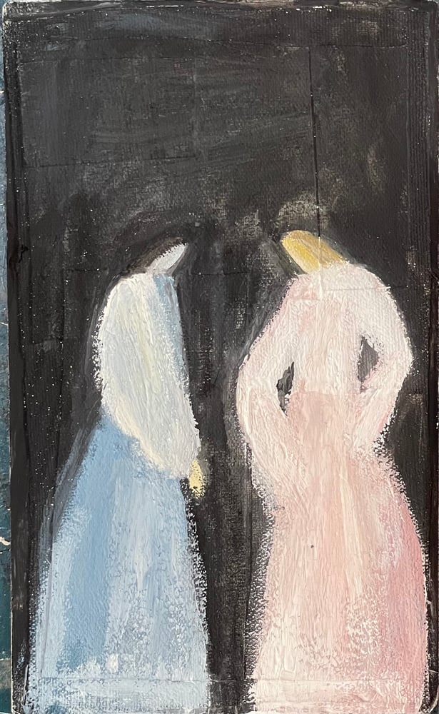 Image of Pisák Krisztina: Kék és rózsaszín hölgy fekete háttér