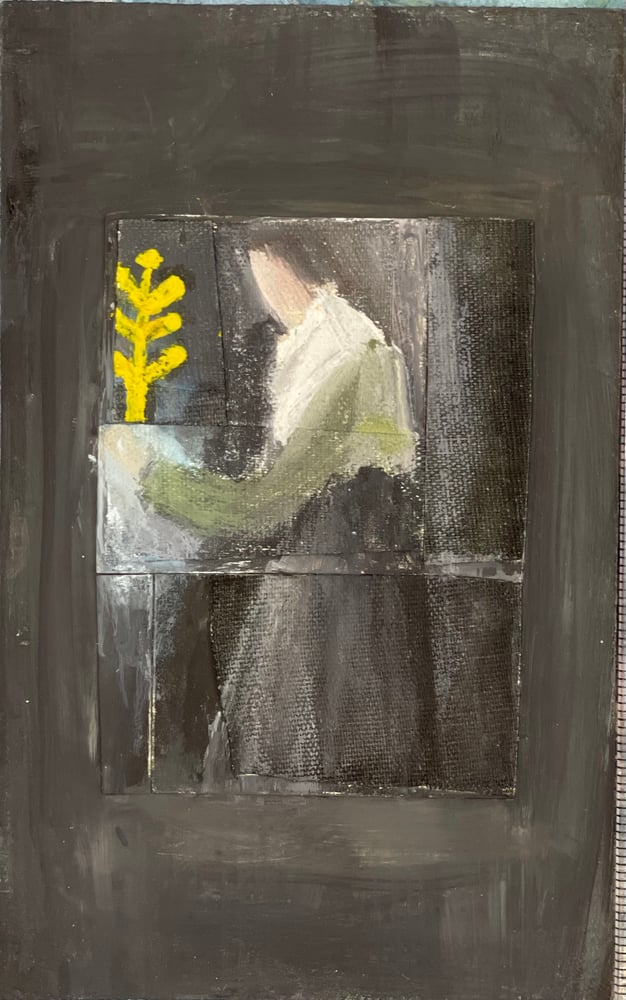 Image of Pisák Krisztina: Fekete ruha, zöldes felső, sárga virág