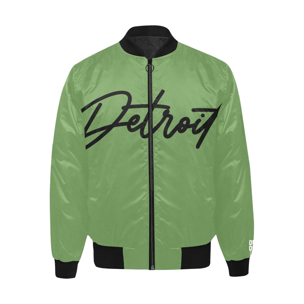 Image of Army Green Detroit Printed Bomber Jacket