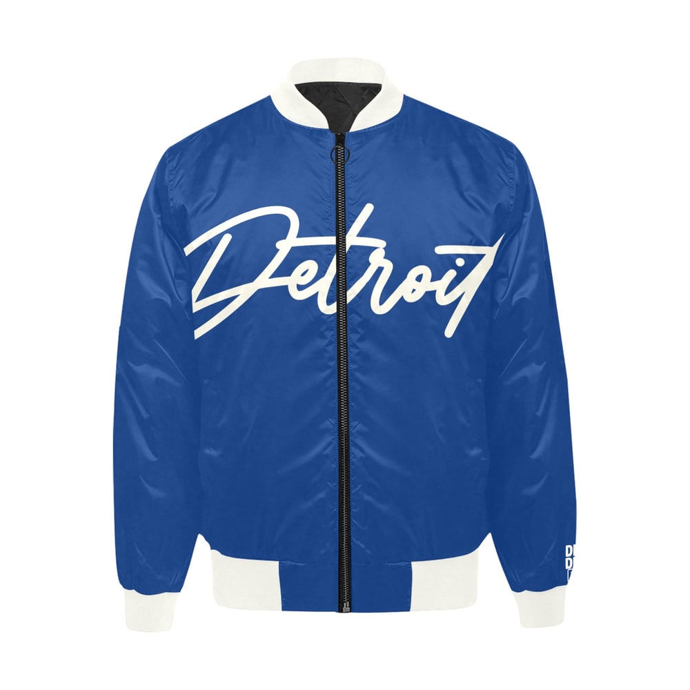 Image of Royal/Cream White Detroit Printed Bomber Jacket