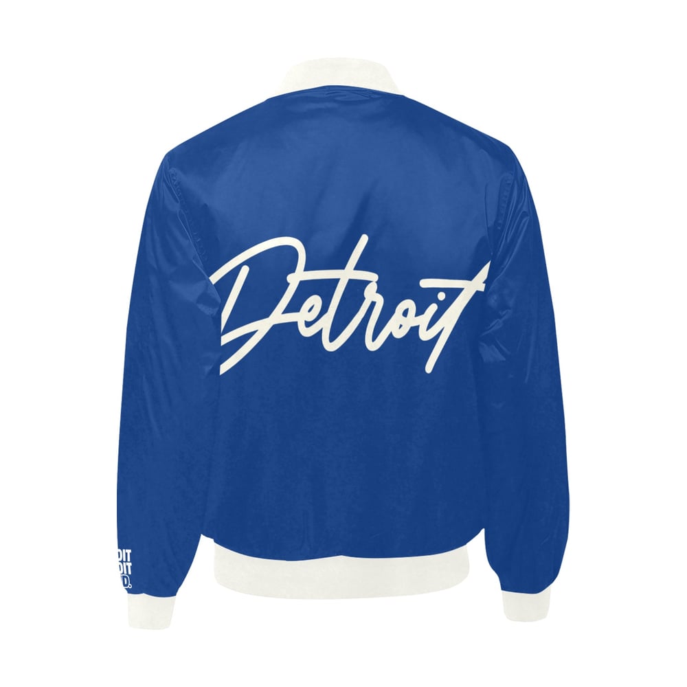 Image of Royal/Cream White Detroit Printed Bomber Jacket