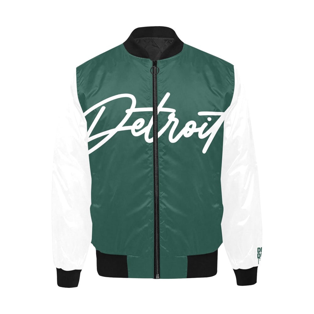 Image of Green/White Detroit Printed Bomber Jacket