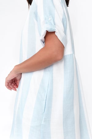 Image of Polly Linen/Cotton Stripe Top - Blue