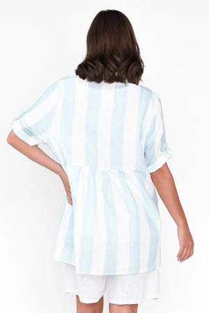 Image of Polly Linen/Cotton Stripe Top - Blue