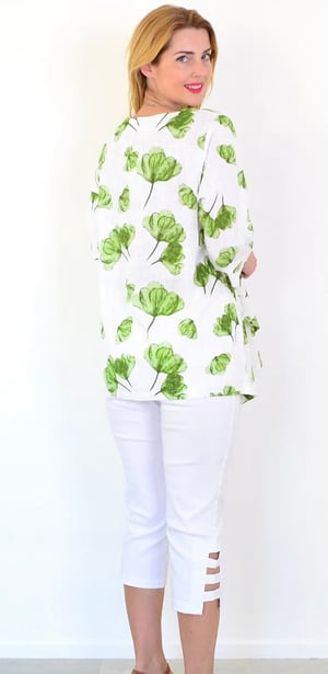 Image of Asymmetrical Linen/Cotton Top - Lime Flower