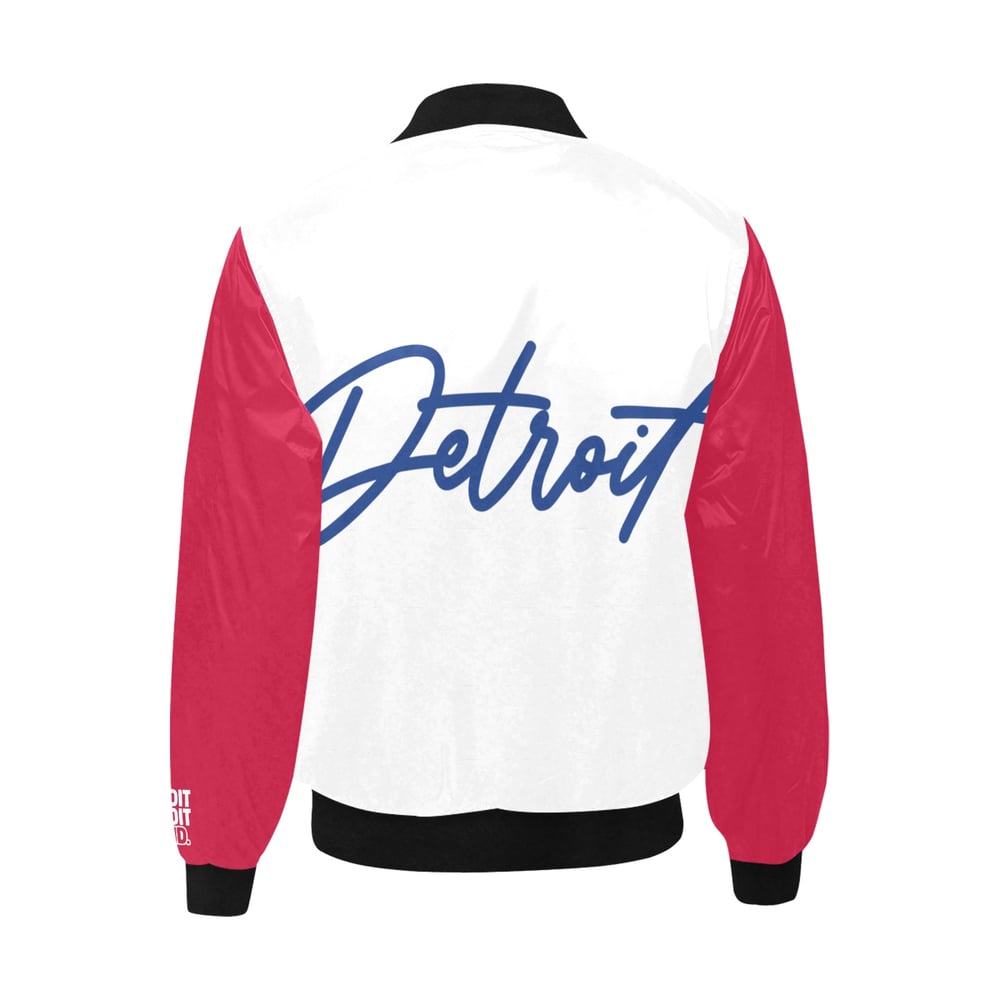 Image of White/Red/Blue Detroit Printed Bomber Jacket