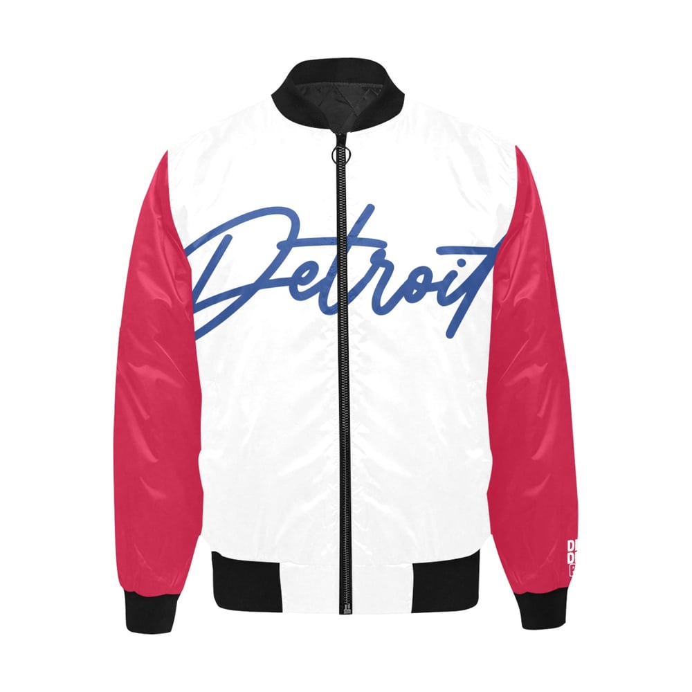 Image of White/Red/Blue Detroit Printed Bomber Jacket