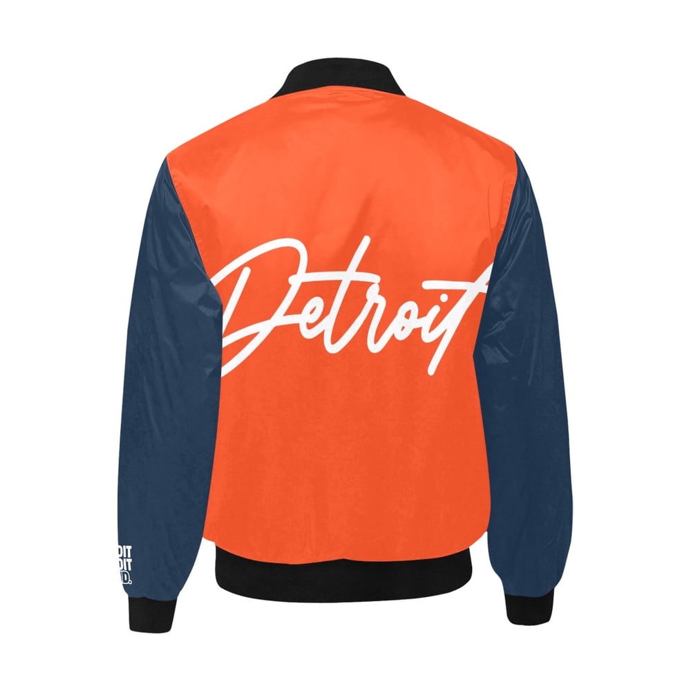 Image of Orange/Blue/White Detroit Printed Bomber Jacket