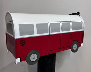 Image of Colonial Red Volkswagen Bus Mailbox by TheBusBox - Grey Windows