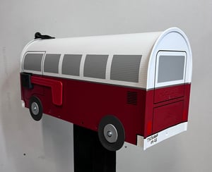 Image of Colonial Red Volkswagen Bus Mailbox by TheBusBox - Grey Windows