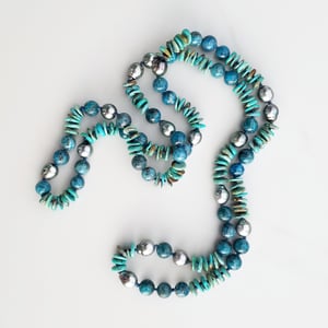 Apatite, Turquoise, & Tahitian Pearl Helix Necklace
