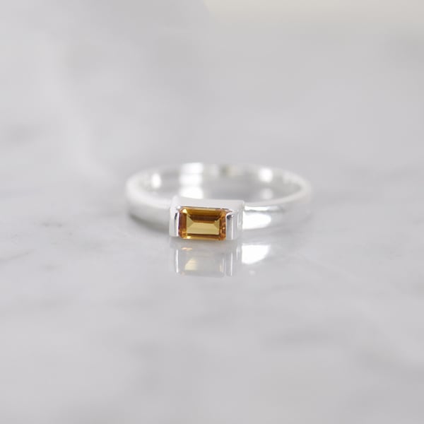 Image of Honey Yellow Citrine bevel cut silver ring