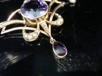 Image 2 of EDWARDIAN ART NOUVEAU 15CT AMETHYST PEARL DIAMOND LAVALIERE NECKLACE