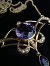 EDWARDIAN ART NOUVEAU 15CT AMETHYST PEARL DIAMOND LAVALIERE NECKLACE