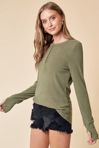 Image 2 of BRUSHED RIB HENLEY TOP