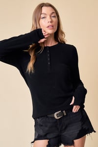 Image 1 of BRUSHED RIB HENLEY TOP