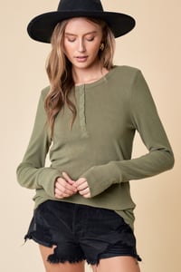 Image 3 of BRUSHED RIB HENLEY TOP