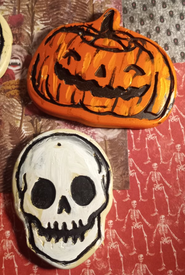 Image of Skull and Pumpkin Ornaments