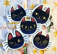 Image 1 of  black cat sticker set, matte & holo finishes available