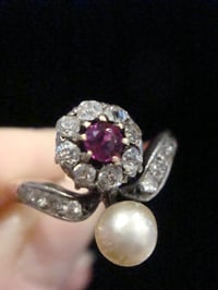 Image 5 of EDWARDIAN 18CT YELLOW GOLD NATURAL RUBY OLD CUT DIAMOND PEARL CLUSTER RING