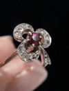 EDWARDIAN 18CT YELLOW GOLD NATURAL RUBY OLD ROSE CUT DIAMOND 3 LEAF CLOVER RING