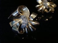 Image 4 of VINTAGE 1950S RETRO 18CT YELLOW GOLD ROSE CUT DIAMOND FAN BOW EARRINGS