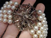 Image 4 of EDWARDIAN VICTORIAN 18CT SILVER HUGE DIAMOND 3-3.20ct CULTURED PEARL 5 STRAND NECKLACE