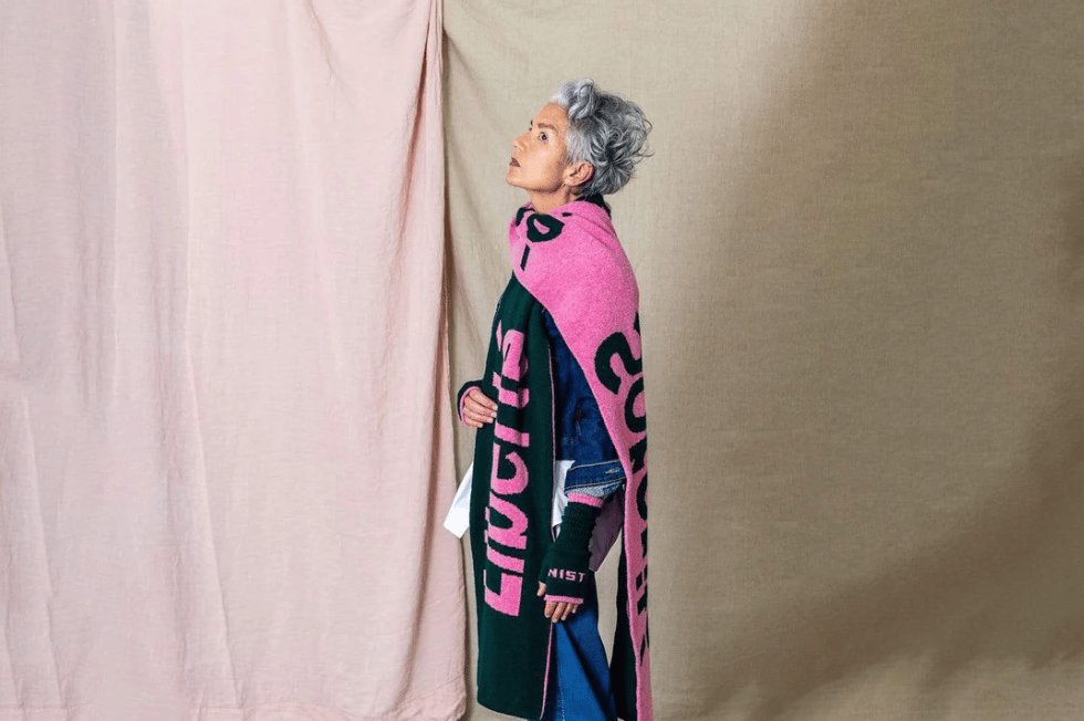 Image of LES Scarf in Forest Green & French Rose by Black & Beech