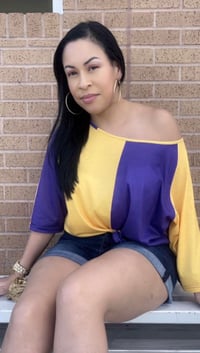 Image 2 of Purple And Gold Off Shoulder Top