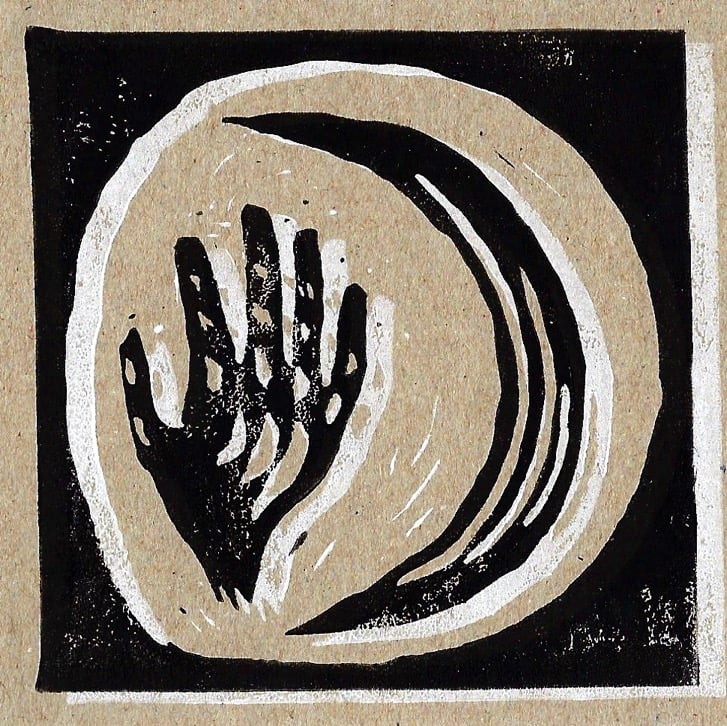 Moon hand - lino print