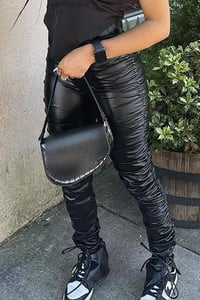 Image 3 of PU Leather Ruched Drawstring High Waist Pants