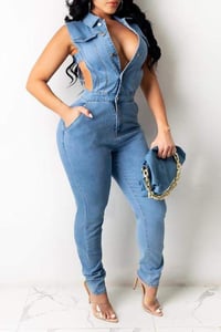 Image 1 of Pocket Button Design Cutout Denim Jumpsuit