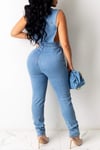 Pocket Button Design Cutout Denim Jumpsuit