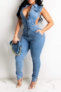 Image 3 of Pocket Button Design Cutout Denim Jumpsuit