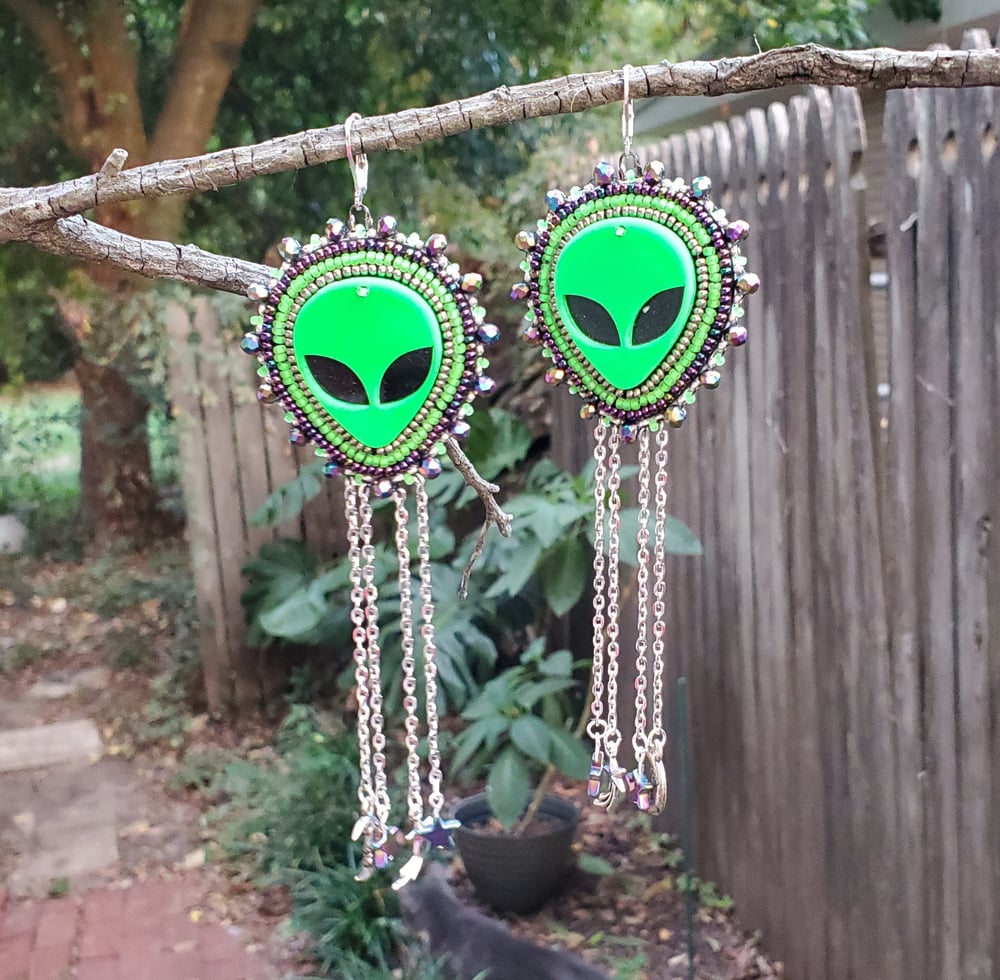 Image of Alien Beaded Earrings with Stars & Moons