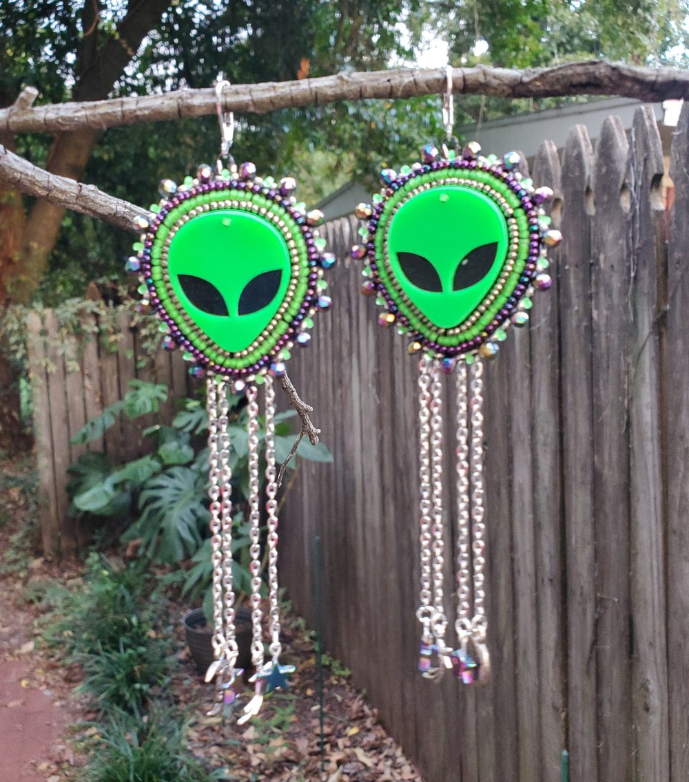 Image of Alien Beaded Earrings with Stars & Moons