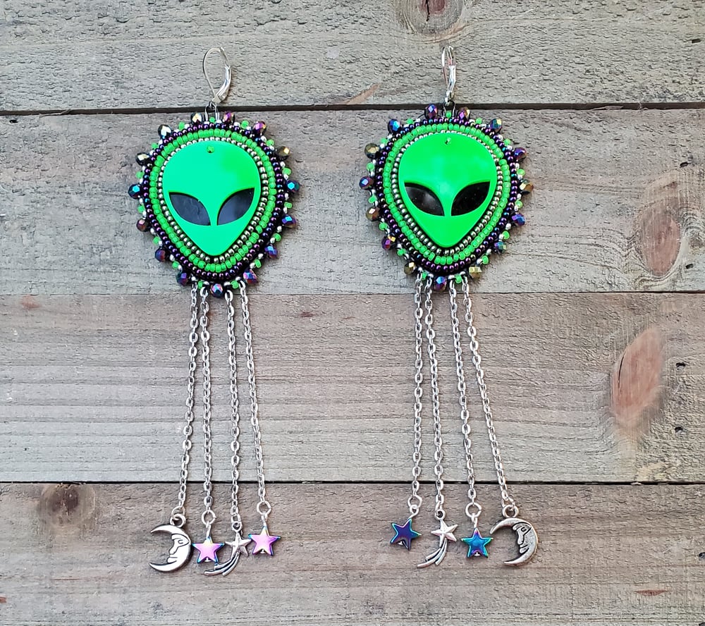 Image of Alien Beaded Earrings with Stars & Moons