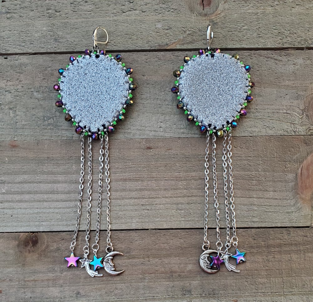 Image of Alien Beaded Earrings with Stars & Moons