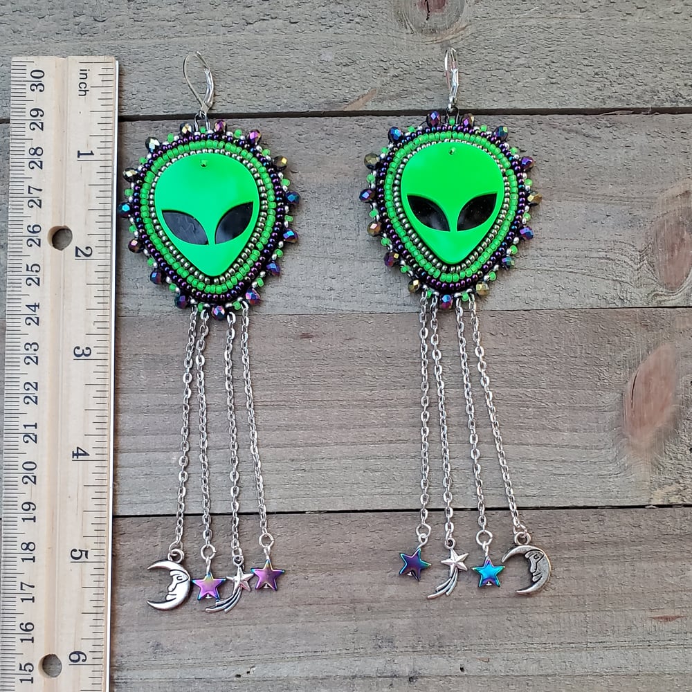 Image of Alien Beaded Earrings with Stars & Moons