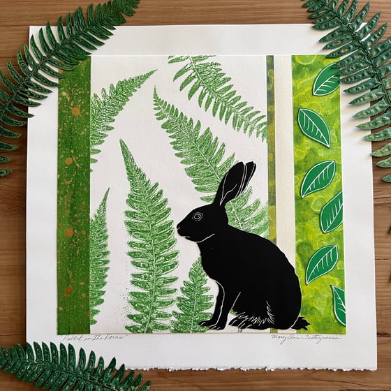 Image of Rabbit in the Ferns, One Of a Kind Original Collage