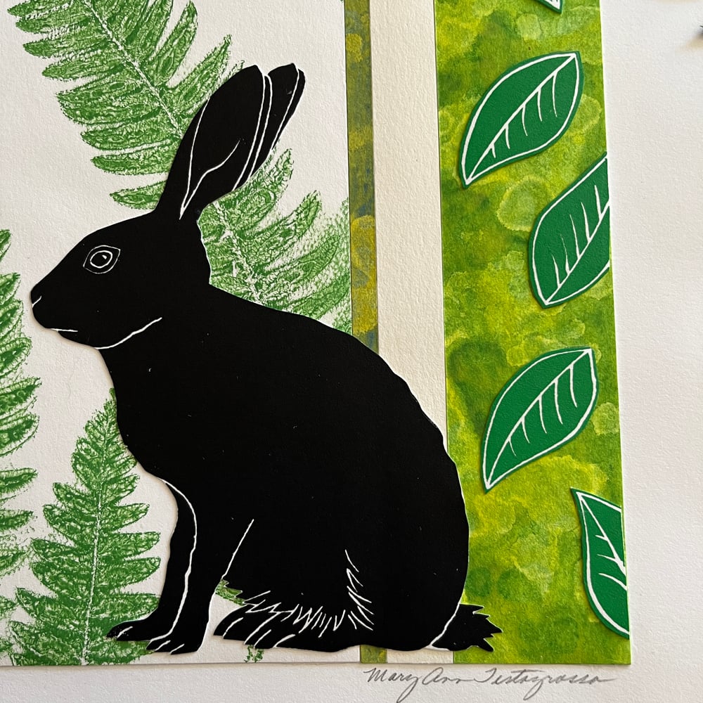 Image of Rabbit in the Ferns, One Of a Kind Original Collage