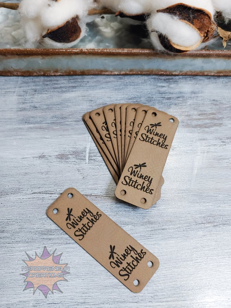 Image of Sew On 2.75x0.85 Custom Logo Faux Leather Tags - Faux Leather