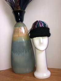 Image 2 of H.O.D. Knitted Brim Hat Multi-Color Silky Fabric Crown W/Heavy Black Cable Knitted Brim