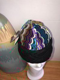 Image 3 of H.O.D. Knitted Brim Hat Multi-Color Silky Fabric Crown W/Heavy Black Cable Knitted Brim