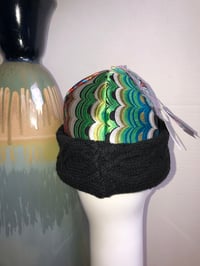 Image 4 of H.O.D. Knitted Brim Hat Multi-Color Silky Fabric Crown W/Heavy Black Cable Knitted Brim