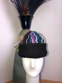 Image 1 of H.O.D. Knitted Brim Hat Multi-Color Silky Fabric Crown W/Heavy Black Cable Knitted Brim