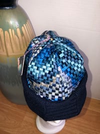 Image 4 of H.O.D. Knitted Brim Hat Navy Checker Board Embroidery Fabric Crown W/Heavy Cable Knitted Brim